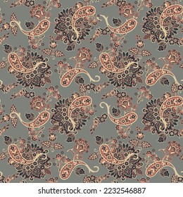 Seamless pattern based on traditional Asian elements Paisley. Traditional colorful seamless paisley vector pattern. Pattern for textile design or fabrics. Fashionable delicate design
