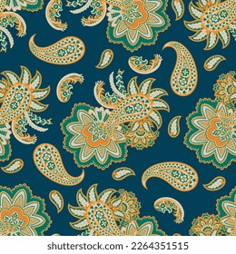 Seamless pattern based on traditional Asian elements Paisley. Traditional colorful seamless paisley vector pattern. Pattern for textile design or fabrics. Fashionable delicate design