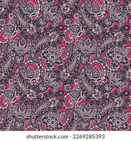 Seamless pattern based on traditional Asian elements Paisley. Traditional colorful seamless paisley vector pattern. Pattern for textile design or fabrics. Fashionable delicate design