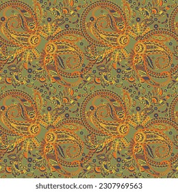 Seamless pattern based on traditional Asian elements Paisley. Traditional colorful seamless paisley vector pattern. Pattern for textile design or fabrics. Fashionable delicate design