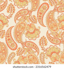 Patrón sin foco basado en los elementos asiáticos tradicionales Paisley. Patrón vectorial paisley tradicional sin costura y colorido. Patrón para el diseño o las telas textiles. Diseño delicado y moderno