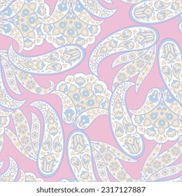 Seamless pattern based on traditional Asian elements Paisley. Traditional colorful seamless paisley vector pattern. Pattern for textile design or fabrics. Fashionable delicate design