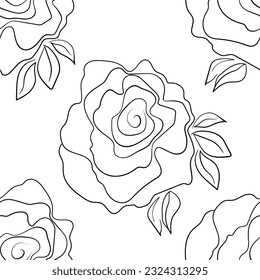 Seamless pattern based on traditional folk art flowers ornaments. Black and white floral background. Scandinavian style. Sweden nordic style. Vector illustration. Simple minimalistic pattern.