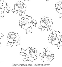 Seamless pattern based on traditional folk art flowers ornaments. Black and white floral background. Scandinavian style. Sweden nordic style. Vector illustration. Simple minimalistic pattern.