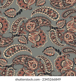 Seamless pattern based on traditional Asian elements Paisley. Traditional colorful seamless paisley vector pattern. Pattern for textile design or fabrics. Fashionable delicate design