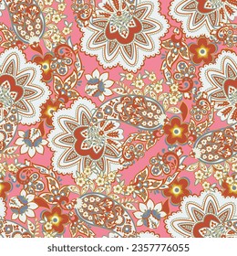 Seamless pattern based on traditional Asian elements Paisley. Traditional colorful seamless paisley vector pattern. Pattern for textile design or fabrics. Fashionable delicate design