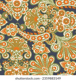 Seamless pattern based on traditional Asian elements Paisley. Traditional colorful seamless paisley vector pattern. Pattern for textile design or fabrics. Fashionable delicate design