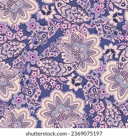 Seamless pattern based on traditional Asian elements Paisley. Traditional colorful seamless paisley vector pattern. Pattern for textile design or fabrics. Fashionable delicate design