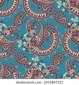 Seamless pattern based on traditional Asian elements Paisley. Traditional colorful seamless paisley vector pattern. Pattern for textile design or fabrics. Fashionable delicate design