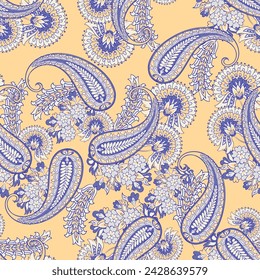 Seamless pattern based on traditional Asian elements Paisley. Traditional colorful seamless paisley vector pattern. Pattern for textile design or fabrics. Fashionable delicate design