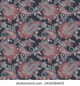 Seamless pattern based on traditional Asian elements Paisley. Traditional colorful seamless paisley vector pattern. Pattern for textile design or fabrics. Fashionable delicate design