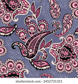 Seamless pattern based on traditional Asian elements Paisley. Traditional colorful seamless paisley vector pattern. Pattern for textile design or fabrics. Fashionable delicate design