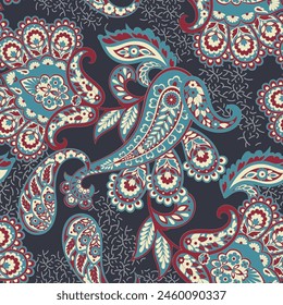Seamless pattern based on traditional Asian elements Paisley. Traditional colorful seamless paisley vector pattern. Pattern for textile design or fabrics. Fashionable delicate design