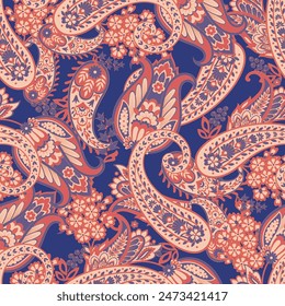 Seamless pattern based on traditional Asian elements Paisley. Traditional colorful seamless paisley vector pattern. Pattern for textile design or fabrics. Fashionable delicate design