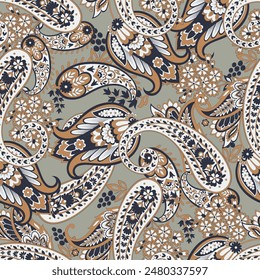 Nahtloses Muster auf Basis traditioneller asiatischer Elemente Paisley. Traditionelles farbenfrohes nahtloses Paisley-Vektorgrafik-Muster. Muster für Textildesign oder Gewebe. Modisches, feines Design