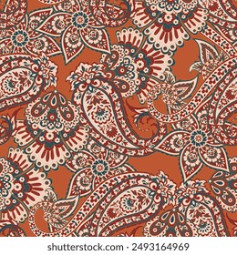 Nahtloses Muster auf Basis traditioneller asiatischer Elemente Paisley. Traditionelles farbenfrohes nahtloses Paisley-Vektorgrafik-Muster. Muster für Textildesign oder Gewebe. Modisches, feines Design