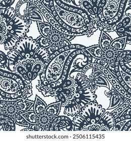 Seamless pattern based on traditional Asian elements Paisley. Traditional colorful seamless paisley vector pattern. Pattern for textile design or fabrics. Fashionable delicate design