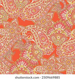 Seamless pattern based on traditional Asian elements Paisley. Traditional colorful seamless paisley vector pattern. Pattern for textile design or fabrics. Fashionable delicate design
