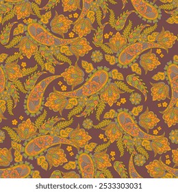 Seamless pattern based on traditional Asian elements Paisley. Traditional colorful seamless paisley vector pattern. Pattern for textile design or fabrics. Fashionable delicate design