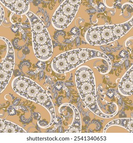 Padrão contínuo baseado em elementos asiáticos tradicionais Paisley. Padrão de vetor de paisley colorido tradicional. Padrão para design ou tecidos têxteis. Design delicado na moda