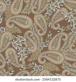 Seamless pattern based on traditional Asian elements Paisley. Traditional colorful seamless paisley vector pattern. Pattern for textile design or fabrics. Fashionable delicate design