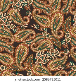 Seamless pattern based on traditional Asian elements Paisley. Traditional colorful seamless paisley vector pattern. Pattern for textile design or fabrics. Fashionable delicate design