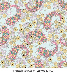 Seamless pattern based on traditional Asian elements Paisley. Traditional colorful seamless paisley vector pattern. Pattern for textile design or fabrics. Fashionable delicate design