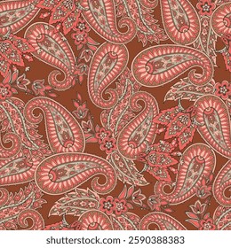 Seamless pattern based on traditional Asian elements Paisley. Traditional colorful seamless paisley vector pattern. Pattern for textile design or fabrics. Fashionable delicate design