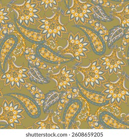 Seamless pattern based on traditional Asian elements Paisley. Traditional colorful seamless paisley vector pattern. Pattern for textile design or fabrics. Fashionable delicate design