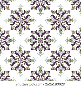 Seamless pattern based on traditional folk art ornaments. Colorful floral background. Graphic ornate pattern for wallpaper, tiles, pottery, fabric, and textiles.