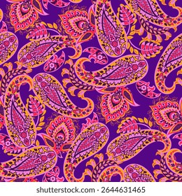 Seamless pattern based on traditional Asian elements Paisley. Traditional colorful seamless paisley vector pattern. Pattern for textile design or fabrics. Fashionable delicate design