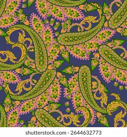 Seamless pattern based on traditional Asian elements Paisley. Traditional colorful seamless paisley vector pattern. Pattern for textile design or fabrics. Fashionable delicate design