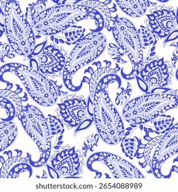 Seamless pattern based on traditional Asian elements Paisley. Traditional colorful seamless paisley vector pattern. Pattern for textile design or fabrics. Fashionable delicate design