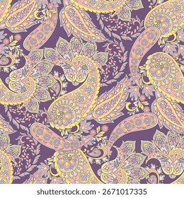 Nahtloses Muster basierend auf traditionellen asiatischen Elementen Paisley. Traditionelles buntes nahtloses Paisley-Vektormuster. Muster für textiles Design oder Stoffe. Modisches zartes Design