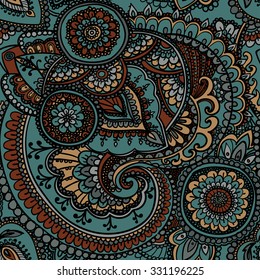 Seamless pattern based on traditional Asian elements Paisley. Restrained soft colors .