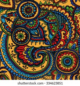 Seamless pattern based on traditional Asian elements Paisley. Colorful pattern .