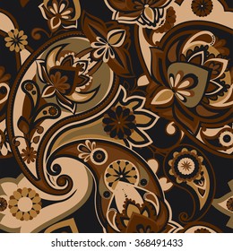 Seamless pattern based on traditional Asian elements Paisley. Brown tone.