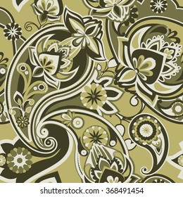 Seamless pattern based on traditional Asian elements Paisley. Brown Duotone.