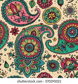 Seamless pattern based on traditional Asian elements Paisley. Pastel shades.