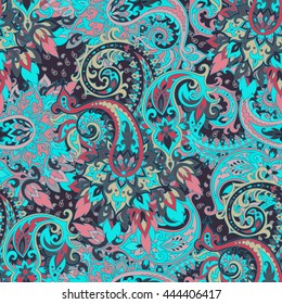 Seamless pattern based on traditional Asian elements Paisley. Boho vintage style vector background. Best motive for print on fabric or papper.