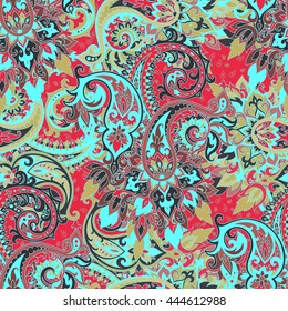 Seamless pattern based on traditional Asian elements Paisley. Boho vintage style vector background. Best motive for print on fabric or papper.