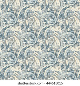 Seamless pattern based on traditional Asian elements Paisley. Boho vintage style vector background. Best motive for print on fabric or papper.