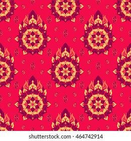Seamless pattern based on traditional Asian elements Paisley. Boho vintage style vector background. Best motive for print on fabric or papper.