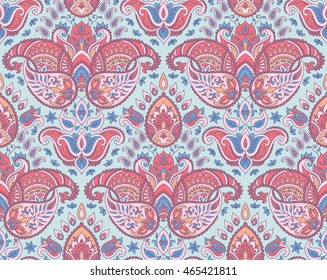 Seamless pattern based on traditional Asian elements Paisley. Boho vintage style vector background. Best motive for print on fabric or papper.