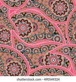 Seamless pattern based on traditional Asian elements Paisley. Pink