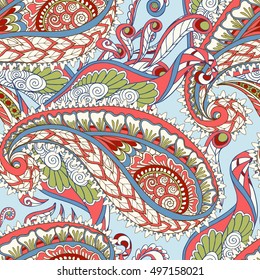 Seamless pattern based on traditional Asian elements Paisley. Stock line vector illustration.