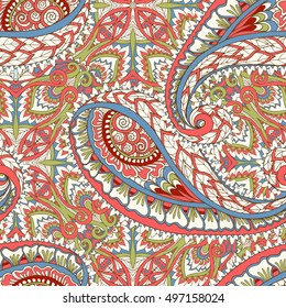 Seamless pattern based on traditional Asian elements Paisley. Stock line vector illustration.