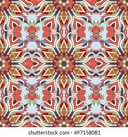 Seamless pattern based on traditional Asian elements Paisley. Stock line vector illustration.