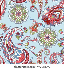 Seamless pattern based on traditional Asian elements Paisley. Stock line vector illustration.