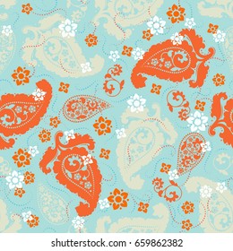 Seamless pattern based on traditional Asian elements Paisley. Boho vintage style vector background. Best motive for print on fabric or papper.
